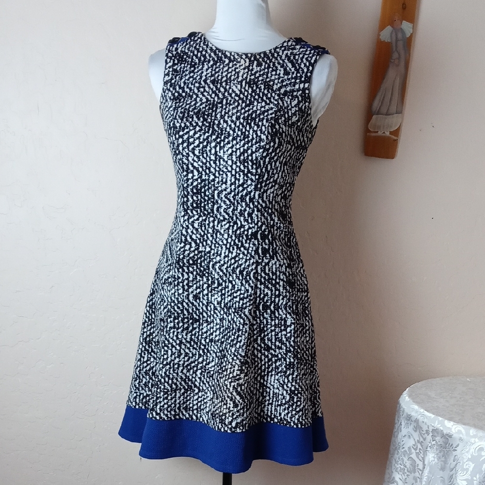 Alyx Black and White Mini Dress with Blue Hem
